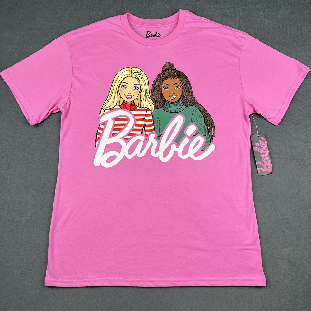 Barbie Graphic T-Shirt Women L Pink Best Friends Logo Movie Core Mattel New